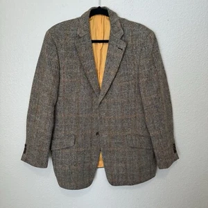 Harris Tweed Blazer Men's 40S Brown Herringbone 100% Wool Hand Woven Scotland - Picture 1 of 6