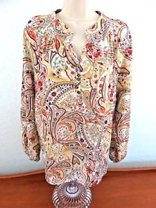 Zac & Rachel Woman's Multi-Color Paisley Long Sleeve Pullover Top Size PL - Picture 1 of 6