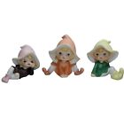 3 Homco Pixie Shelf Elf Elves Garden Gnomes Figurines Fairy Children Big Hat MCM