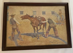1st Edition, Remington 'His First Lesson' Original 1908 Chromo Lithograph Cowboy - Picture 1 of 19