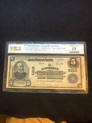 Larchmont, New York 1902 Five Dollar Plain Back Bank Note PCGS 15 - Image 1 of 4