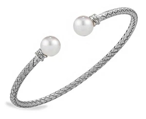 Charles Garnier Luna Sterling Silver Cuff Bracelet Cultured Freshwater Pearl &CZ - Picture 1 of 1