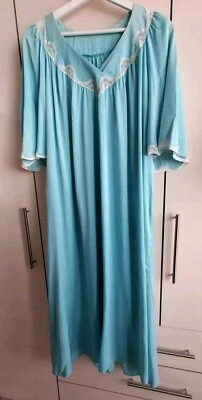 Красивая длинная винтажная синяя ночная рубашка, 100% шелк, ручной работы, размер L - Изображение 1 из 4