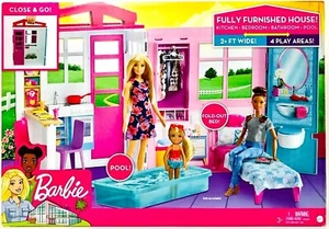 Mattel Barbie Close & Go Fully Furnished House Kitchen Bedroom Bathroom & Pool - Picture 1 of 2