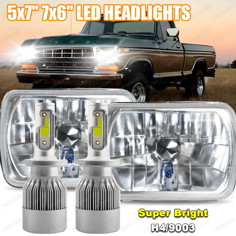 Par de faros LED de haz alto bajo para Ford F150 F250 F350 1978-1986 7x6 5x7 pulgadas Foto 1 de 4