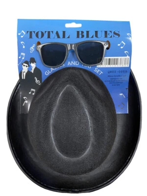 BLUES BROTHERS HAT & GLASSES SET SUNGLASSES FANCY DRESS PARTY GANGSTER COSTUME - image 1 of 4