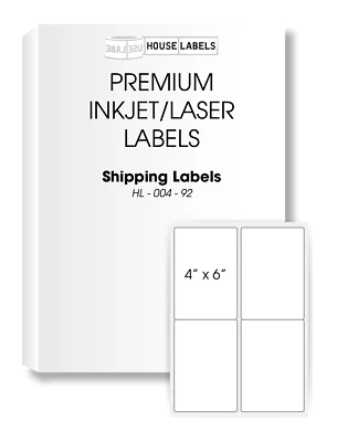 4x6 (4" x 6") 4 UP LARGE FORMAT LEGAL SIZE White Shipping Labels - (25) Sheets - Image 1 of 4