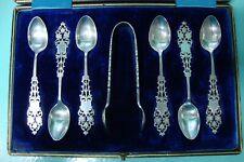 Rare Amazing Antique Pierced Sterling silver Art Nouveau 1911 spoons tong in box