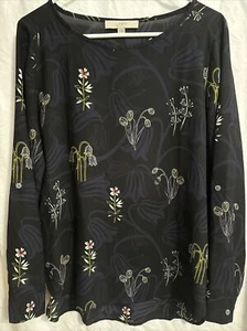 Camicetta media donna Ann Taylor LOFT blu navy floreale girocollo LS regolazione linguetta 3/4 - Foto 1 di 8