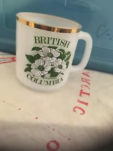 Taza de café vintage Glasbake de vidrio con leche, recuerdo de Columbia Británica Dogwood - Imagen 1 de 5