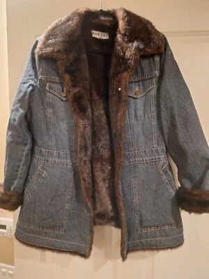 Marvin Richards Women's Faux Fur Lined Denim Jean Jacket Coat Size L hip length - Image 1 of 4