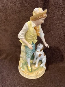 Ethan Allen American Traditional Interiors English Boy W Dog Figure 11” - Picture 1 of 9
