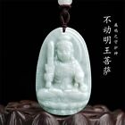 Natural Ice Jadeite Carved Chinese Amulet Eight Buddha Guanyin Pendant Necklace