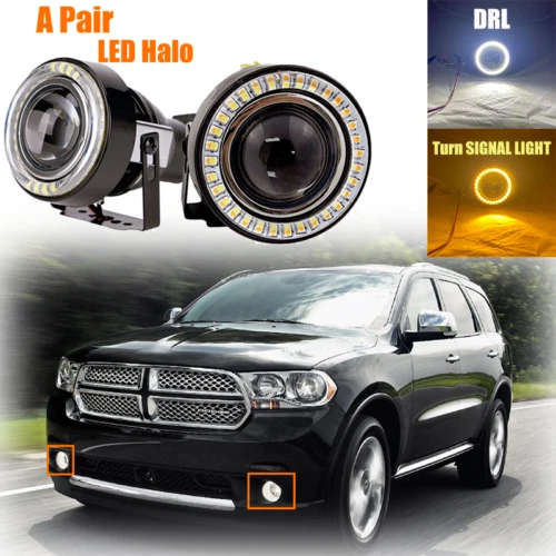 Pair 3" inch For Dodge Projector Fog Lights Lamps White&Yellow Turn Signal Combo - Image 1 of 4
