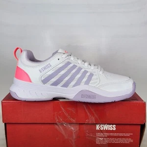 Size 8 - K-SWISS Court Express 2 - Tennis - White / Orchid Petal / Neon - Womens - Picture 1 of 9