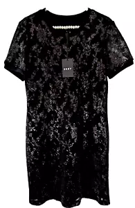 Vestido túnica de malla negra con lentejuelas sobre lentejuelas negras DKNY 10 forrado medidas proporcionan - Imagen 1 de 8