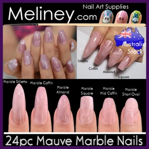 24pc Mauve Water Marble Pink Full Cover Nails DIY Manicure Press On Nail Tips - Foto 1 di 20