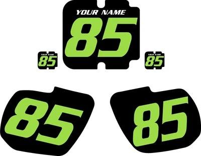 1985-1986 Kawasaki KX500 Custom Pre-Printed Black Backgrounds with Green Numbers - Imagem 1 de 3