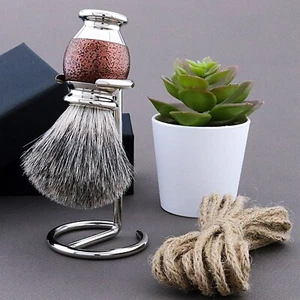 Black Badger Hair Shaving Brush Elegant & Antique Design Brush Holder Stand Gift - Picture 1 of 7
