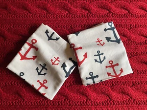 POTTERY BARN NOW DESIGNS RED WHITE & BLUE NAUTICAL ANCHOR KITCHEN TOWELS NAPKINS - Picture 1 of 22