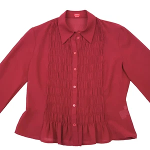 Esprit Women Top Red Y2k 90s Size 12 Long Sleeve Casual Button Up Shirt Business - Picture 1 of 14