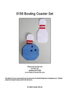 Bowling Ball and Pin Coaster Set-Plastic Canvas Pattern or Kit - Picture 1 of 1