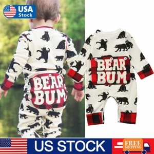 Cute Bear Newborn Baby Boy Girls Bodysuit Jumpsuit Romper Hat Outfit Set Clothes - Picture 1 of 11