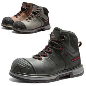 Men Work Boots Steel Toe Safety Shoes Leather Waterproof Construction Boots - Picture 1 of 16