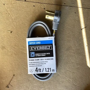 Cable de alimentación universal para secadora eléctrica Everbilt de 3 clavijas 4 pies, 3 cables, 30 amperios - Imagen 1 de 2