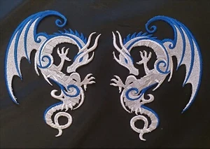 Dual Coloured Embroidered Medieval Dragon Motif / Patch / Badge / Applique - Picture 1 of 6