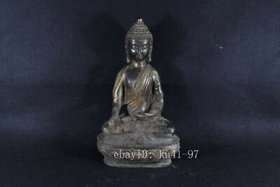 10" Chinese antiques Yongle Year System brass Black skin Sakyamuni Buddha statue - Image 1 of 4