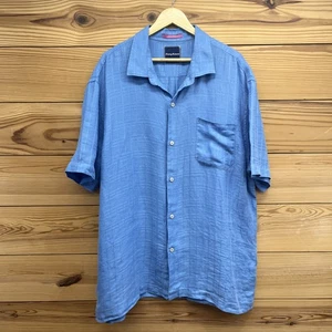 Tommy Bahama Shirt Mens XXL Blue 100% Linen SS Button Up Textured Beachy B165 - Picture 1 of 12