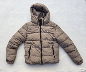 Superdry Jacket Mens Medium Taupe Hooded Puffer MTN Series Sports Zip M5011827A - Picture 1 of 13