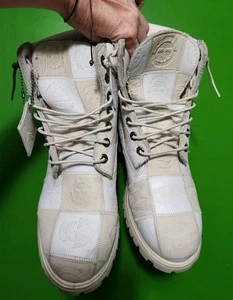 Timberland Rare Patchwork White Checkered Y2K Hip Hop Boots 10 M - Picture 1 of 10