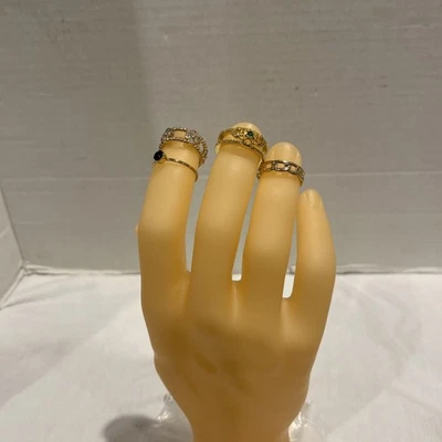 Lot Of 4 Gold Colored Rings 17mm Ring Size Green Small Glass Gems Not Magnetic - Image 1 of 4