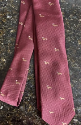 Reduced! Dachshund Wearing Santa Hat Burgundy Christmas Tie by Express NWT - Image 1 of 3