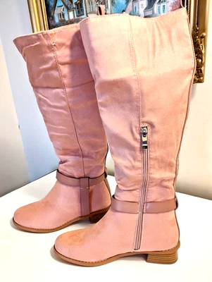 Botas de gamuza rosa Coutgo para mujer hasta la rodilla = hasta 7 Foto 1 de 4