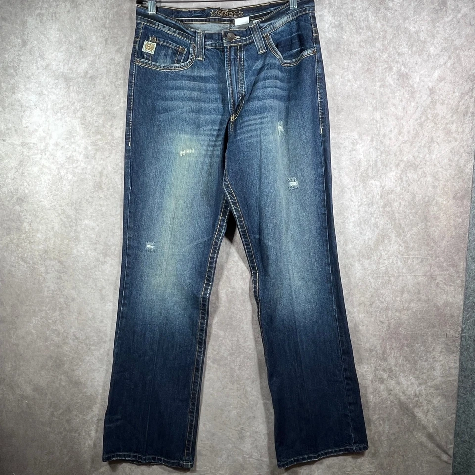 Cinch Dally White Label Jeans Men 35X34 Blue Denim Dark Wash Distressed Straight - Image 1 of 4