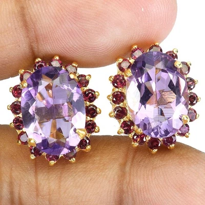 Pendientes de plata de ley 925 amatista ovalada 14x10 mm joyas de piedras preciosas de rodolita Foto 1 de 4