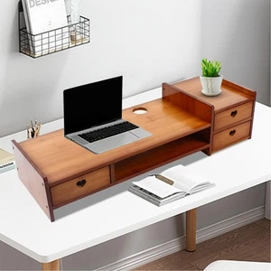 Bamboo Monitor Stand Riser with Storage Drawer Desk Laptop Organizer Stand Riser - Picture 1 of 21