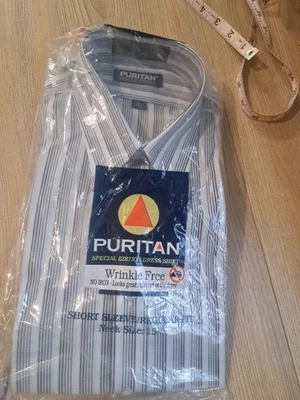 Camisa de vestir Puritan edición especial azul claro a rayas sin arrugas manga corta Foto 1 de 4