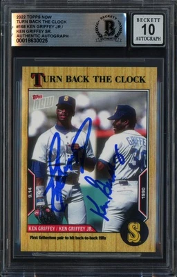 Ken Griffey Jr. & Sr. Signed 2022 Topps Now Card 168 Mariners Auto GM 10 Beckett - Image 1 of 2