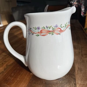 Carolyn Tabletops Unlimited Red Ribbon and Purple Flowers Pitcher Christmas - Picture 1 of 11