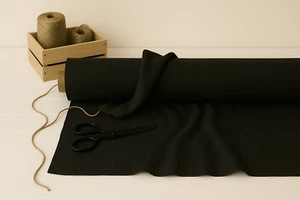 Jet Black Linen Blend Fabric by the Yard – Medium Weight – Apparel & Home Décor - Picture 1 of 10