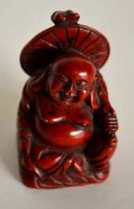 Laughing Happy Fat Buddha Small Red Resin Figurine 2” Tall - Picture 1 of 7