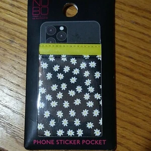Phone Sticker Pocket ID & Credit Cards Fits Against Your Phone, Black w/ Daisies - Picture 1 of 4
