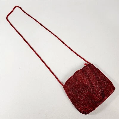 Vintage Red Seed Beaded Genie Purse Shoulder Bag - 7" x 6" - Image 1 of 4