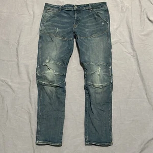 G Star Raw Jeans Mens 36x32 (Fits 36x30) 5620 3D Knee Slim Distressed Button Fly - Picture 1 of 20