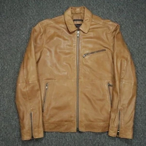 John Varvatos Jacket Mens Extra Large Brown Sheepskin Leather Bomber Cafe Racer - Picture 1 of 11