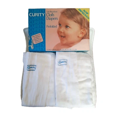 Juego de 12 pañales de tela preplegados vintage para bebé niño pequeño Curity 14 1/2" x 20 1/2" Foto 1 de 4